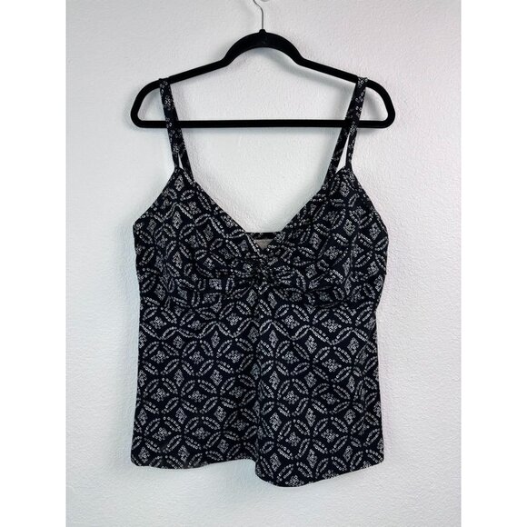 Lands' End women's 18 black‎ and white patterned tankini swim top underwire bra - Picture 1 of 6